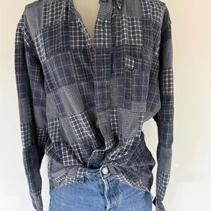 Brooks Brothers Navy and Cream Patchwork Shirt